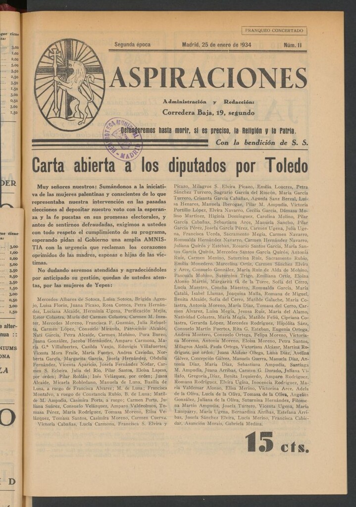 Miniatura de Aspiraciones: Semanario de las derechas del 25 de enero de 1934
