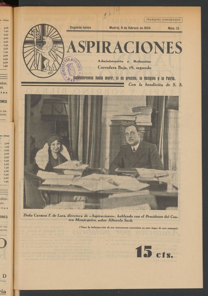 Miniatura de Aspiraciones: Semanario de las derechas del 8 de febrero de 1934