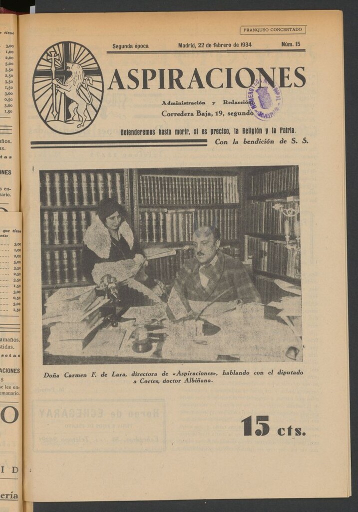 Miniatura de Aspiraciones: Semanario de las derechas del 22 de febrero de 1934