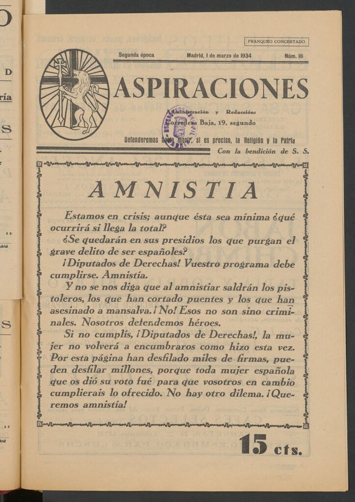 Miniatura de Aspiraciones: Semanario de las derechas del 1 de marzo de 1934