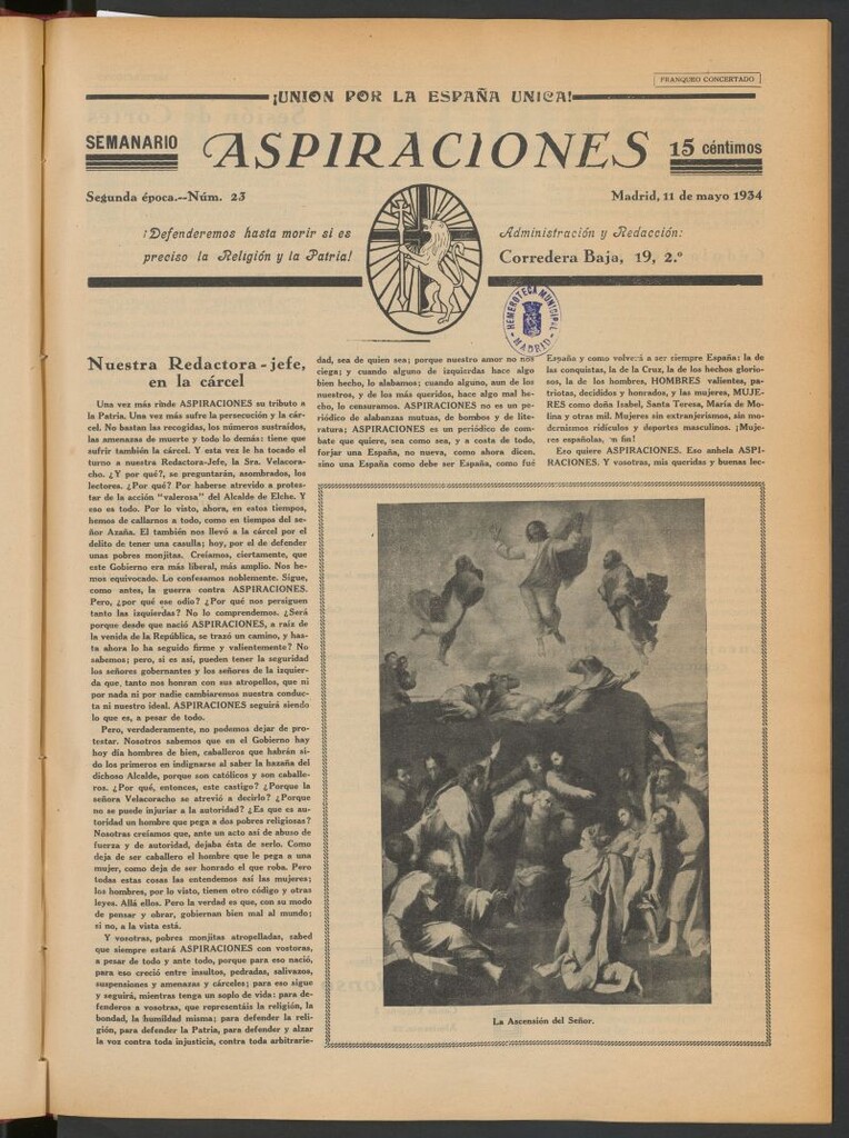 Miniatura de Aspiraciones: Semanario de las derechas del 11 de mayo de 1934