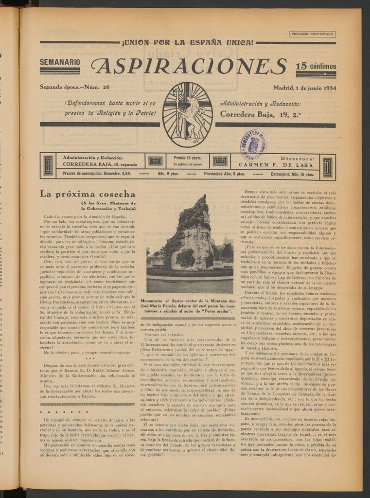 Miniatura de Aspiraciones: Semanario de las derechas del 1 de junio de 1934