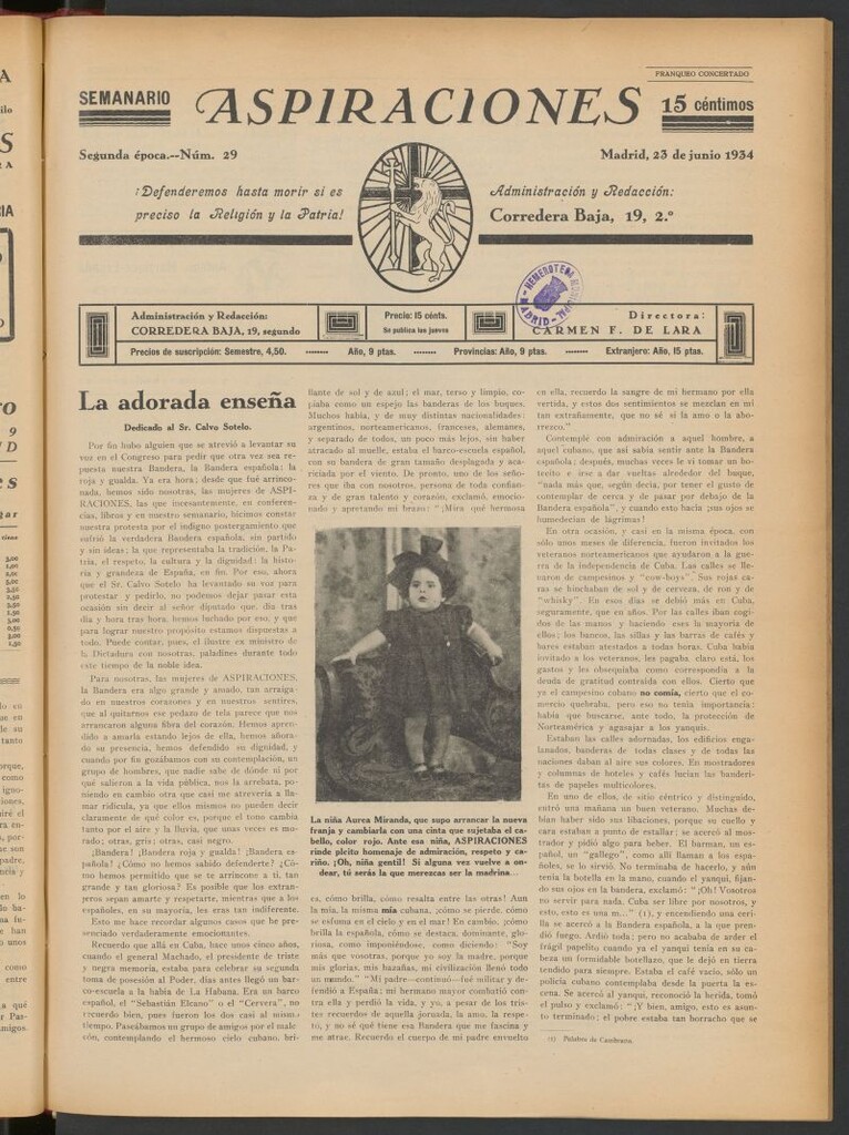 Miniatura de Aspiraciones: Semanario de las derechas del 23 de junio de 1934