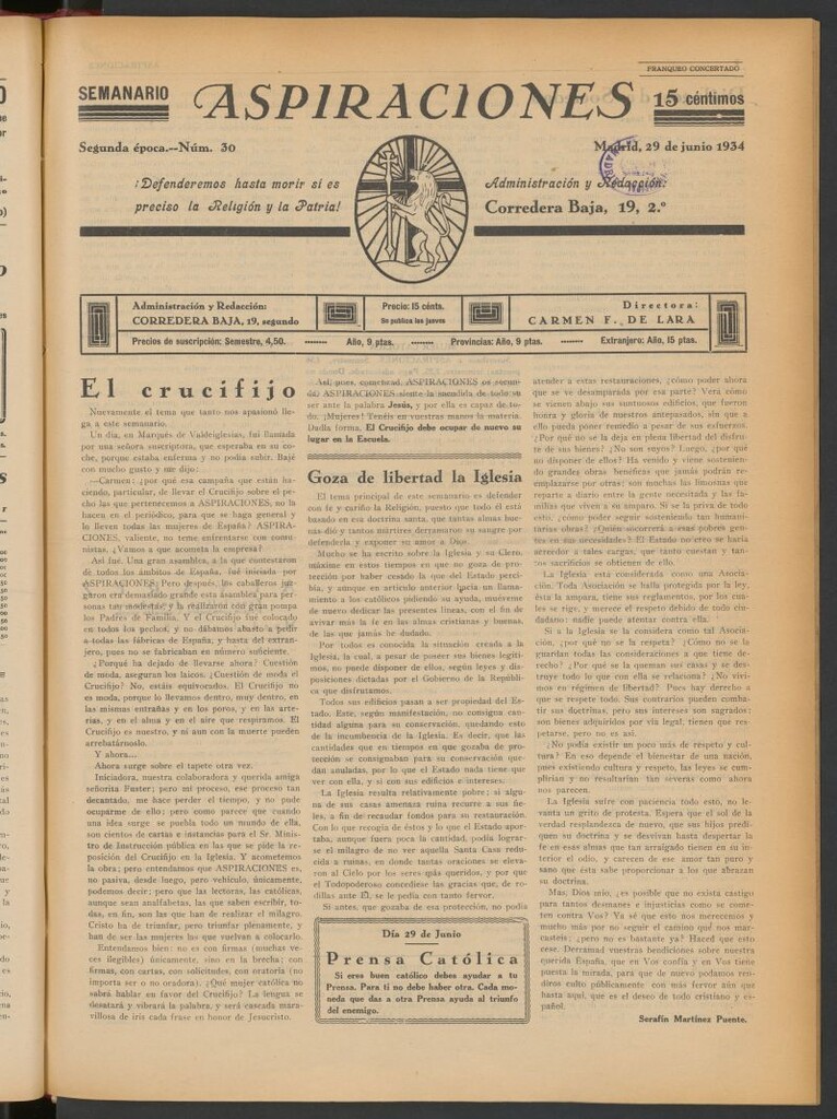 Miniatura de Aspiraciones: Semanario de las derechas del 29 de junio de 1934