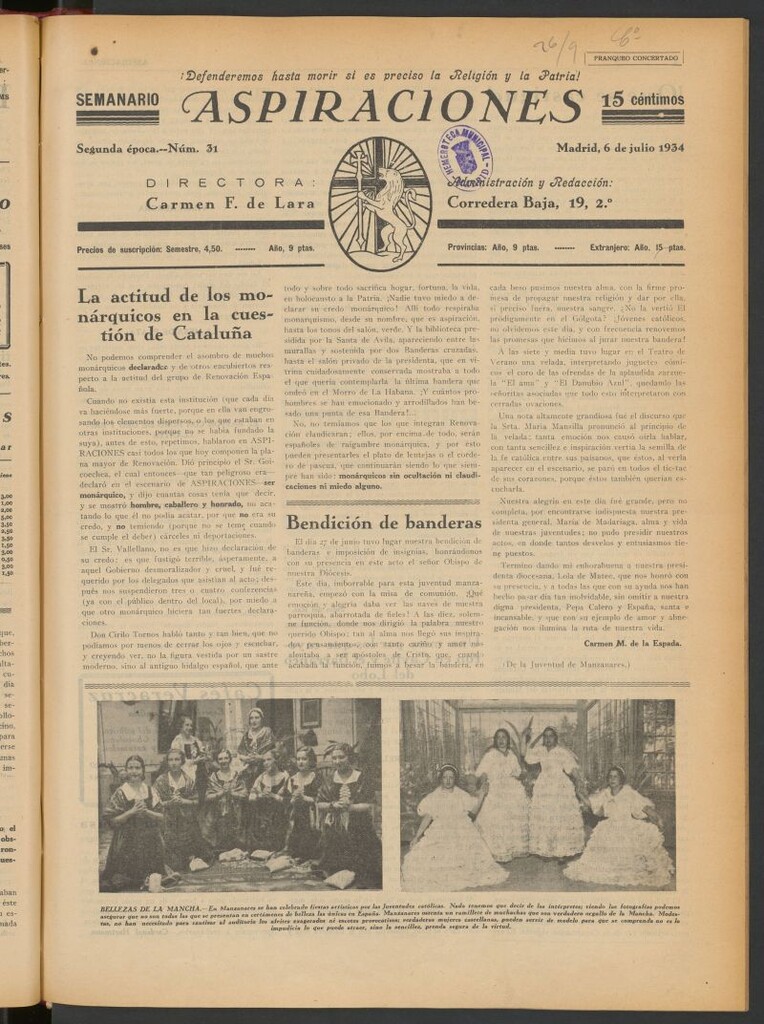 Miniatura de Aspiraciones: Semanario de las derechas del 6 de julio de 1934