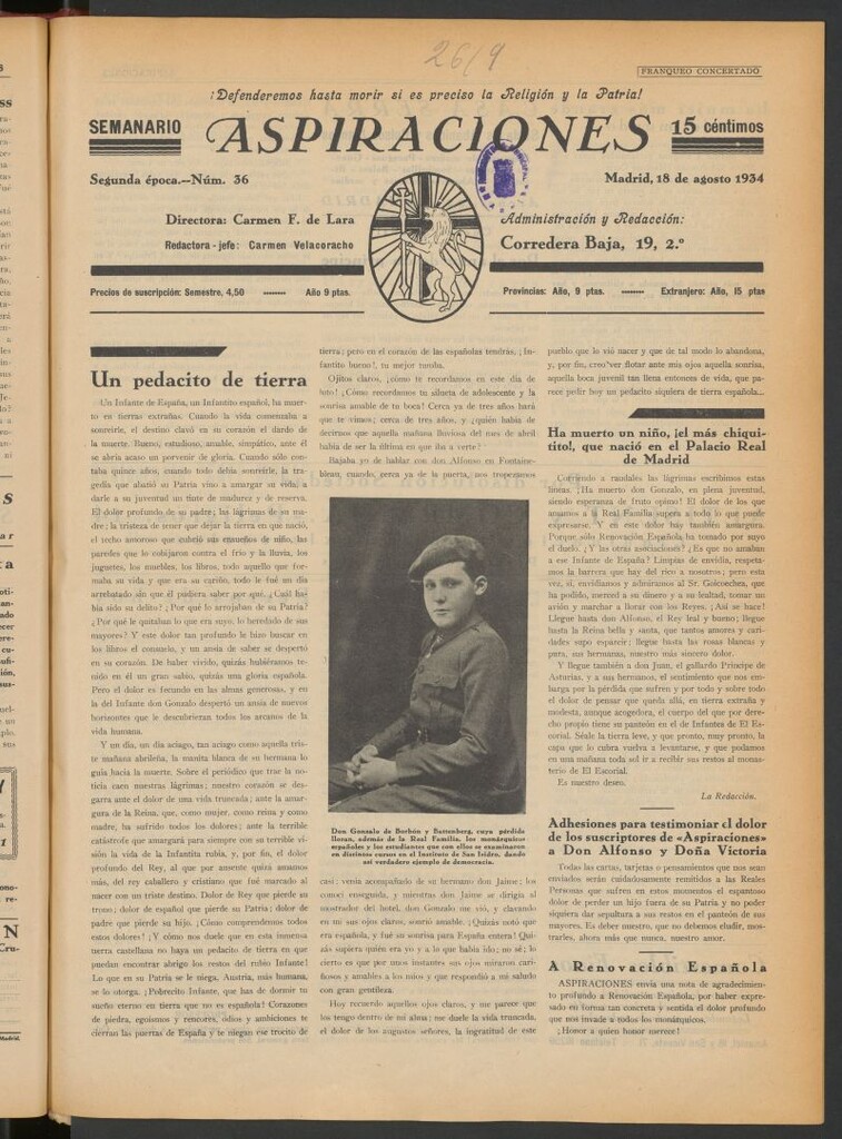 Miniatura de Aspiraciones: Semanario de las derechas del 18 de agosto de 1934