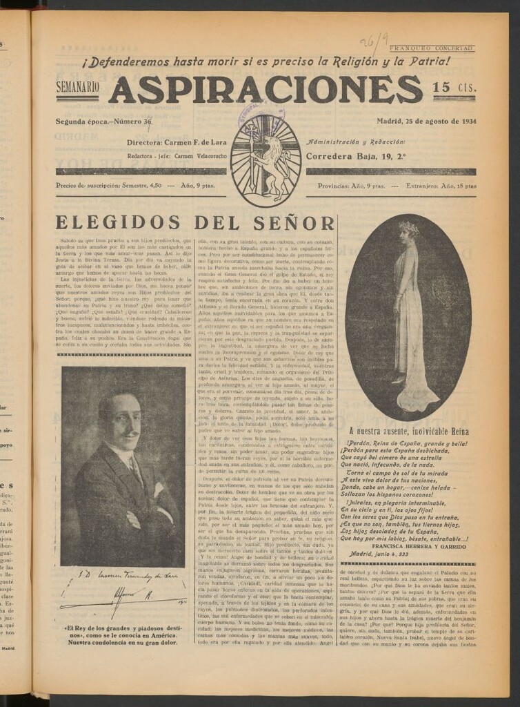 Miniatura de Aspiraciones: Semanario de las derechas del 25 de agosto de1934