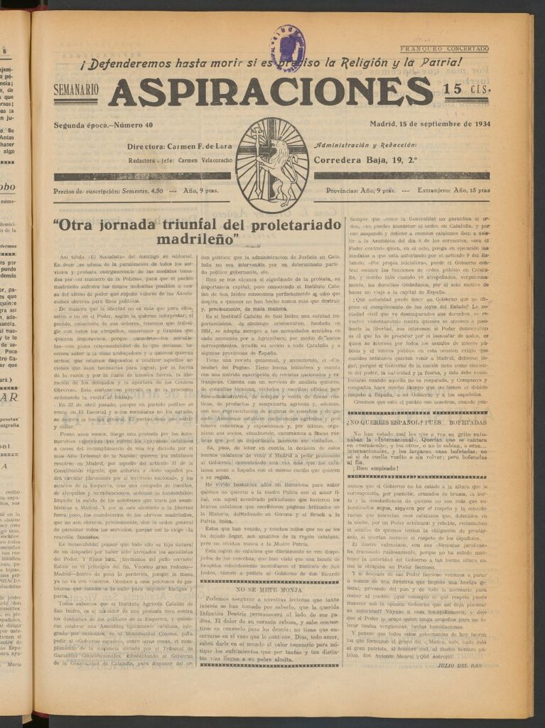 Miniatura de Aspiraciones: Semanario de las derechas del 15 de septiembre de 1934