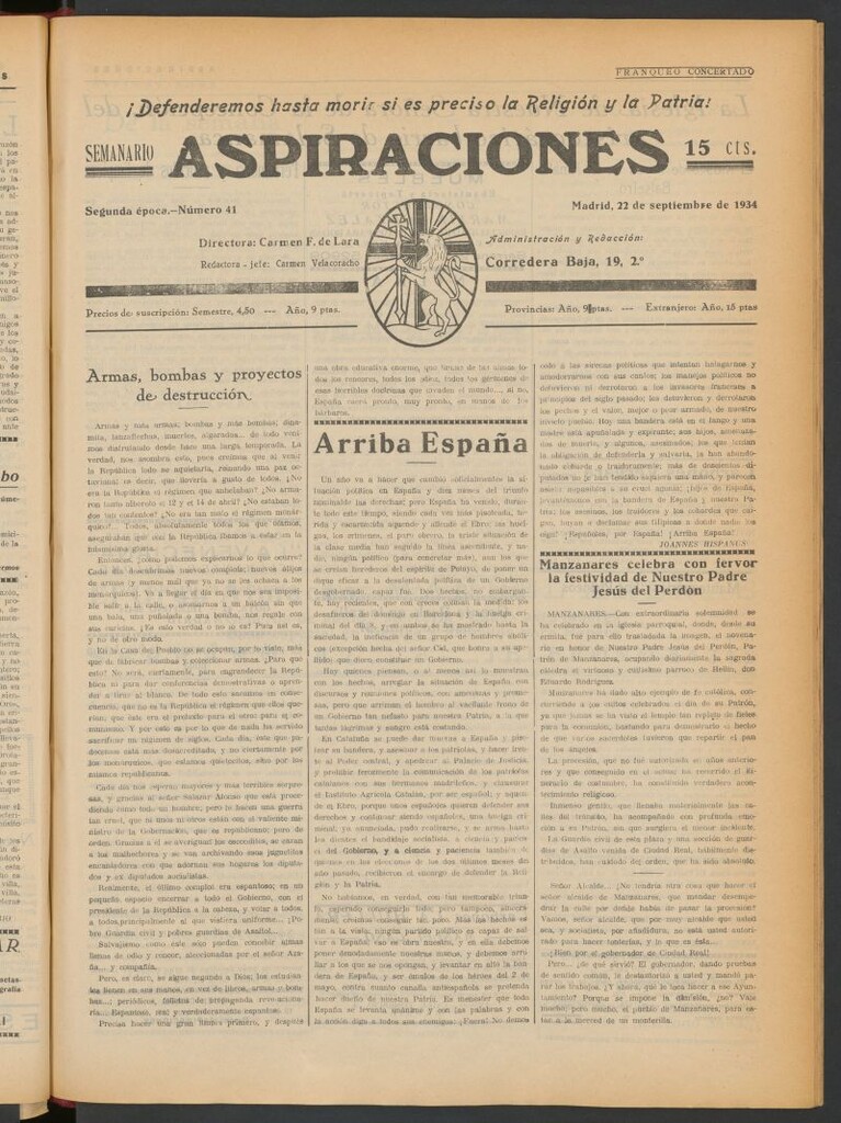 Miniatura de Aspiraciones: Semanario de las derechas del 22 de septiembre de 1934