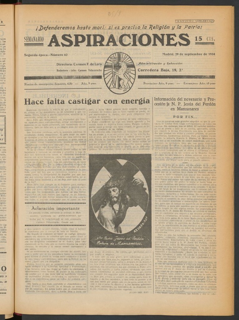Miniatura de Aspiraciones: Semanario de las derechas del 29 de septiembre de 1934