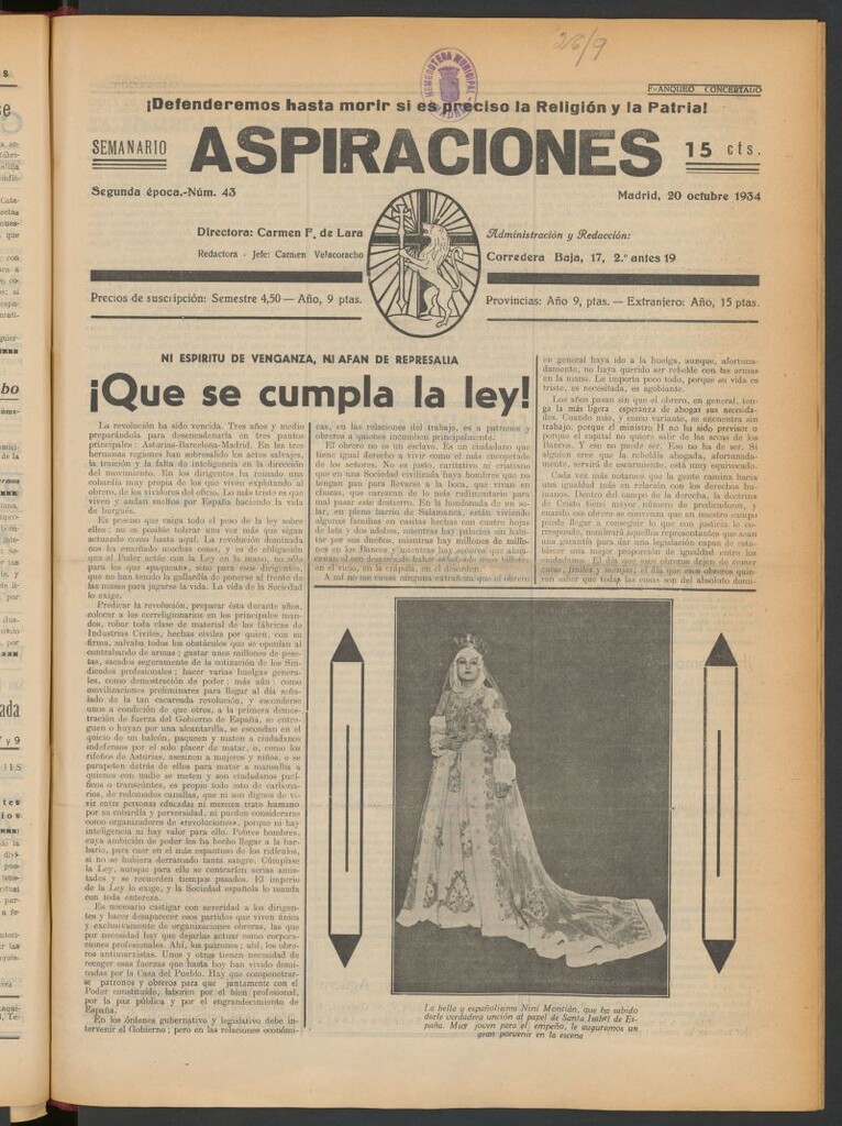 Miniatura de Aspiraciones: Semanario de las derechas del 20 de octubre de 1934