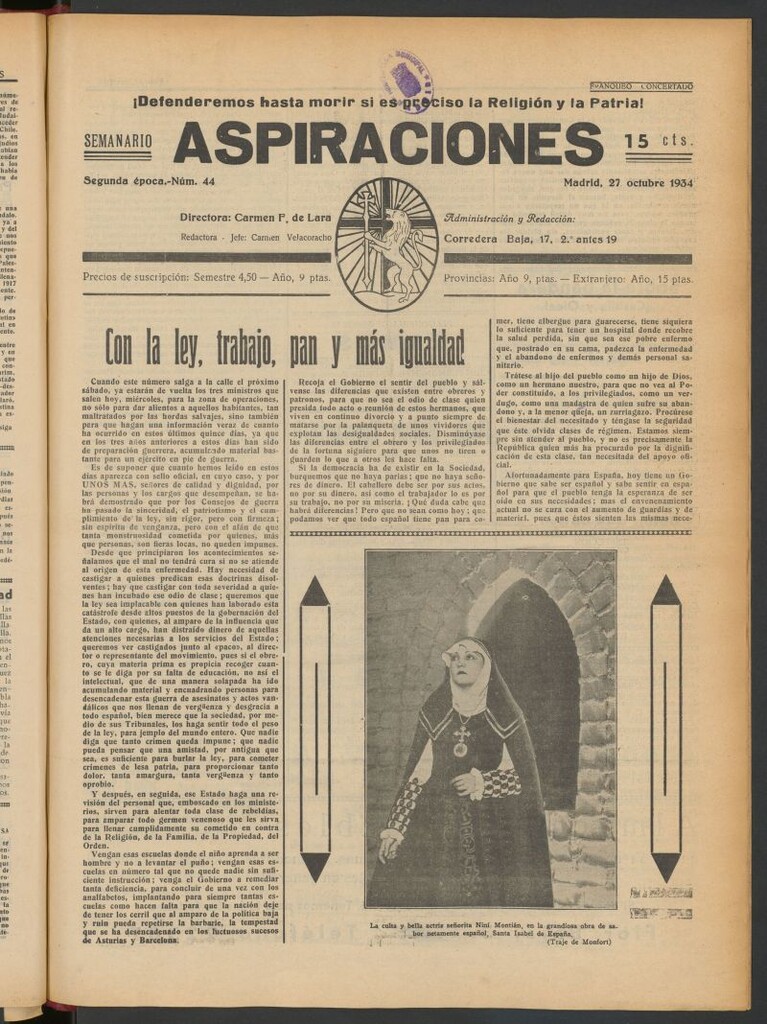 Miniatura de Aspiraciones: Semanario de las derechas del 27 de octubre de 1934