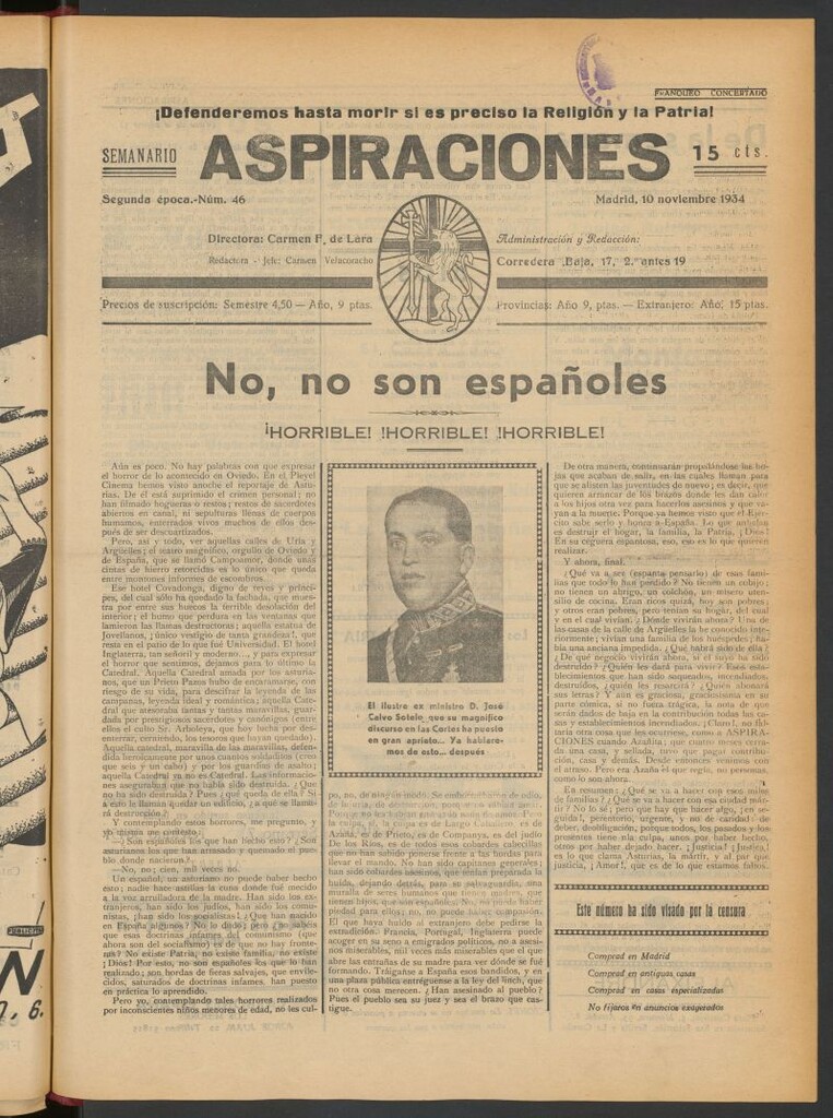 Miniatura de Aspiraciones: Semanario de las derechas del 10 de noviembre de 1934
