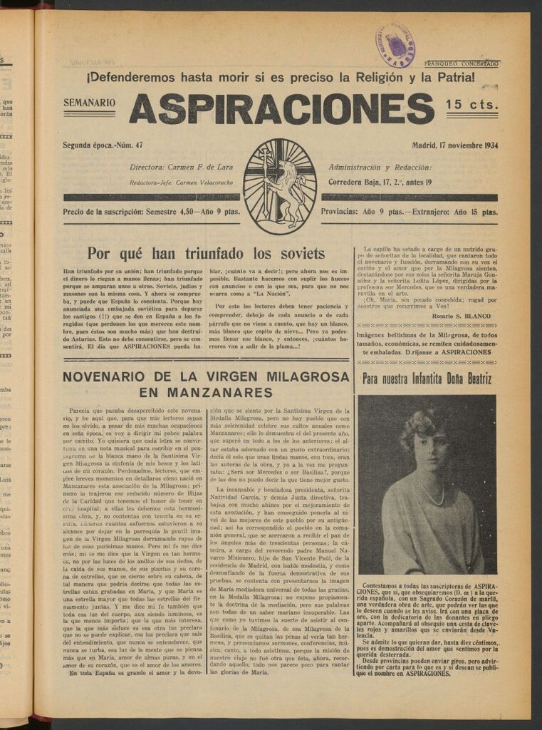 Miniatura de Aspiraciones: Semanario de las derechas del 17 de noviembre de 1934