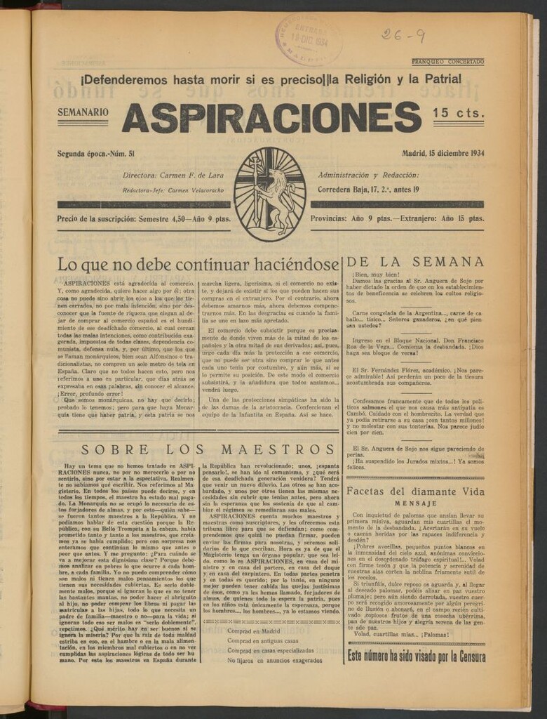 Miniatura de Aspiraciones: Semanario de las derechas del 15 de diciembre de 1934