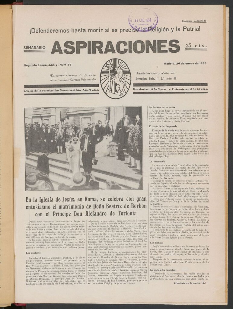 Miniatura de Aspiraciones: Semanario de las derechas del 26 de enero de 1935