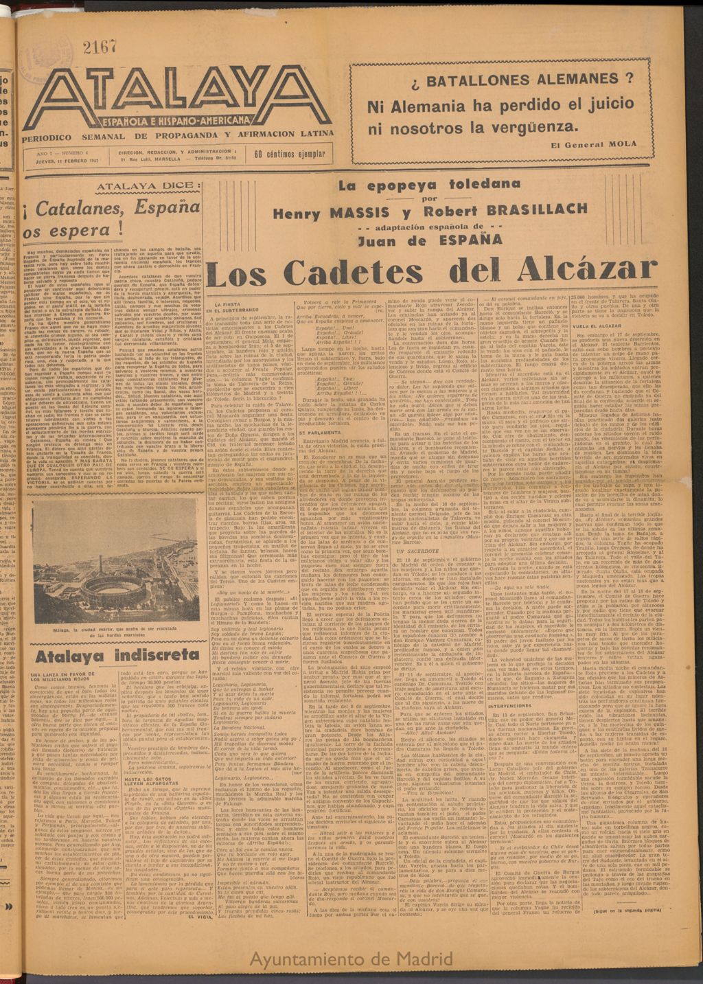 Miniatura de Atalaya Española e Hispano-Americana del 11 de febrero de 1937