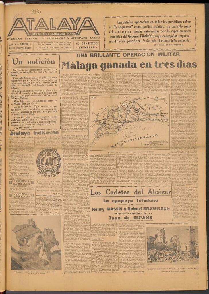 Miniatura de Atalaya Española e Hispano-Americana del 19 de febrero de 1937