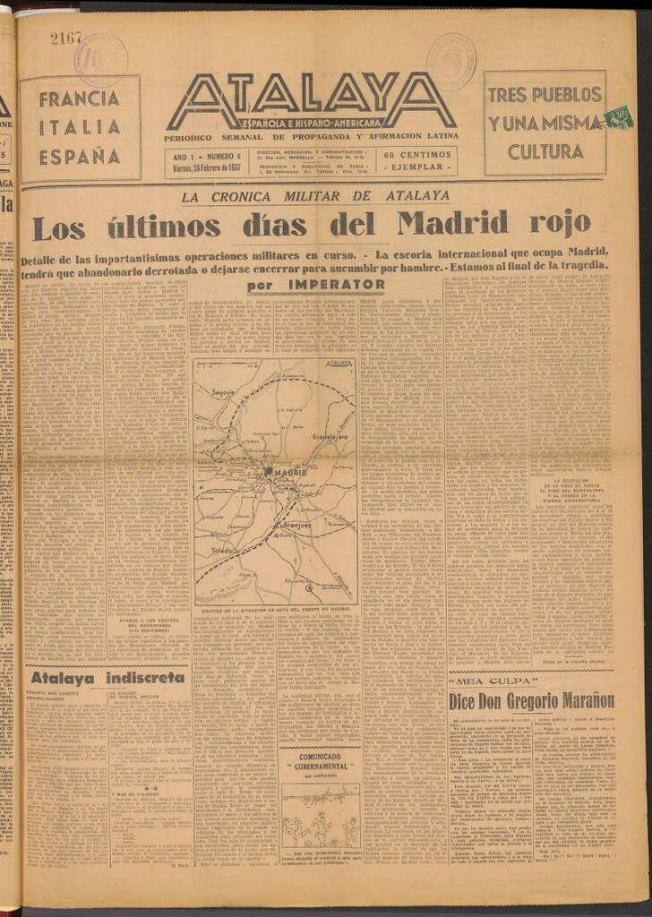 Miniatura de Atalaya Española e Hispano-Americana del 26 de febrero de 1937