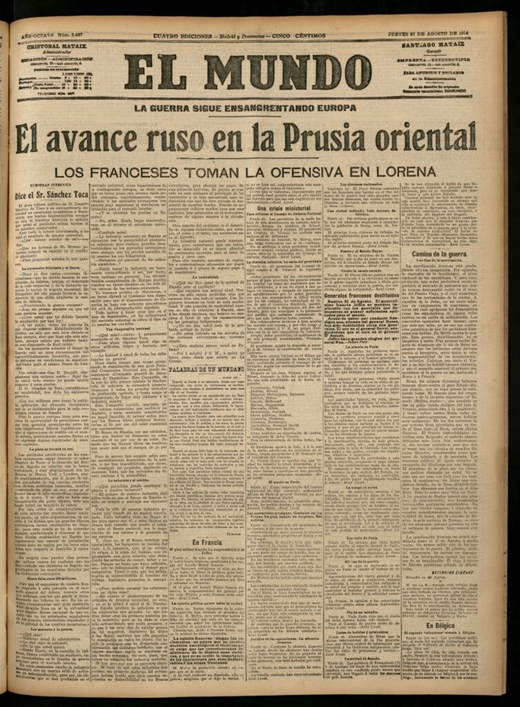 Miniatura de El Mundo del 27 de agosto de 1914