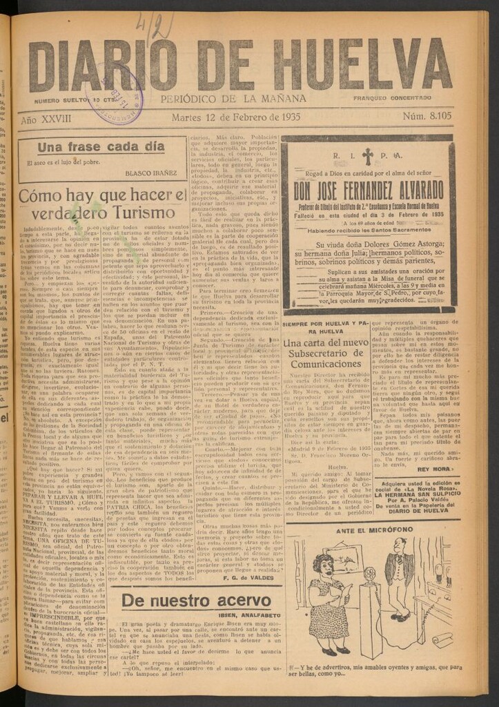 Miniatura de Diario de Huelva : periódico independiente del 12 de febrero de 1935