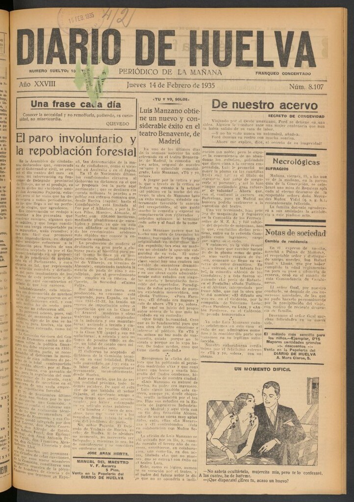 Miniatura de Diario de Huelva : periódico independiente del 14 de febrero de 1935