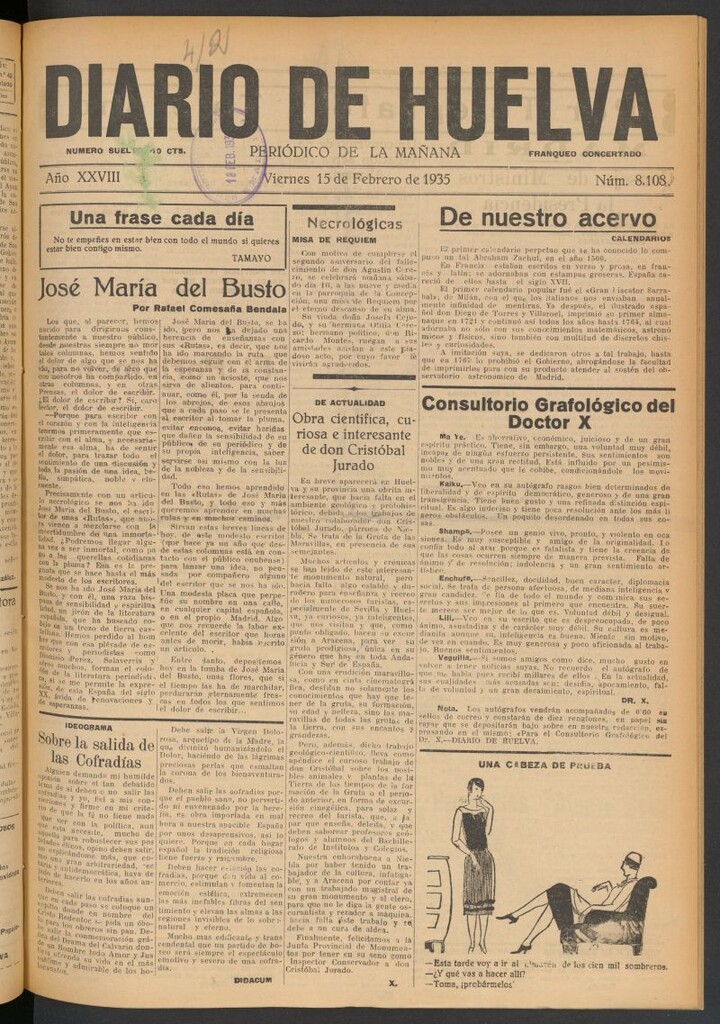 Miniatura de Diario de Huelva : periódico independiente del 15 de febrero de 1935