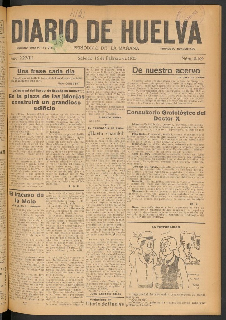 Miniatura de Diario de Huelva : periódico independiente del 16 de febrero de 1935