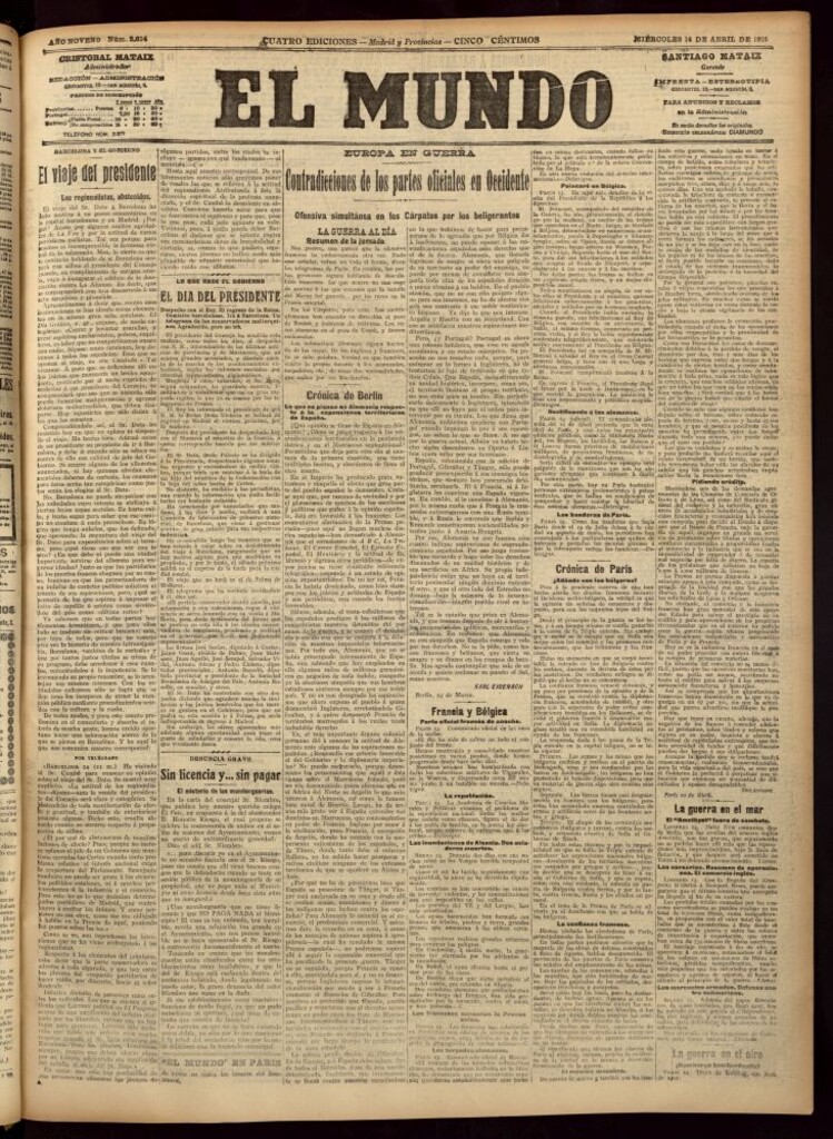 Miniatura de El Mundo del 14 de abril de 1915