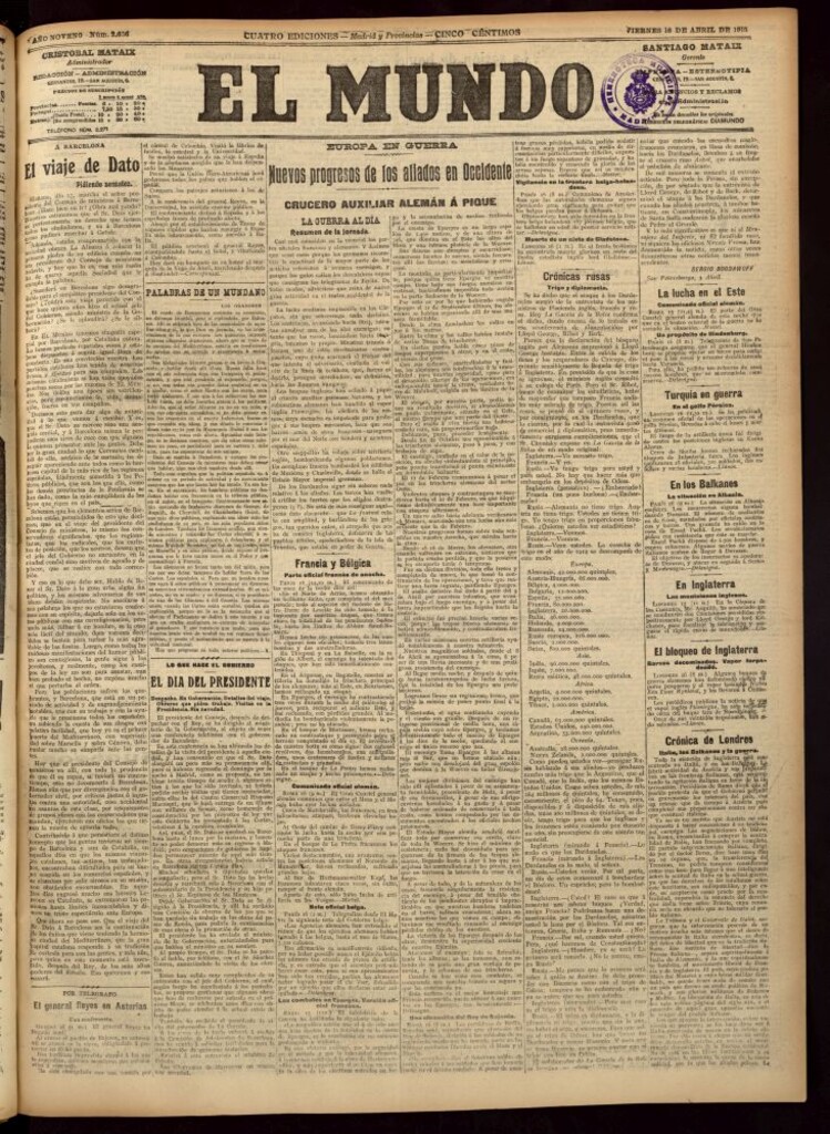 Miniatura de El Mundo del 16 de abril de 1915