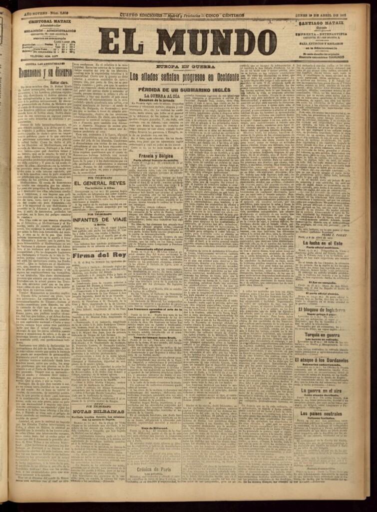 Miniatura de El Mundo del 19 de abril de 1915