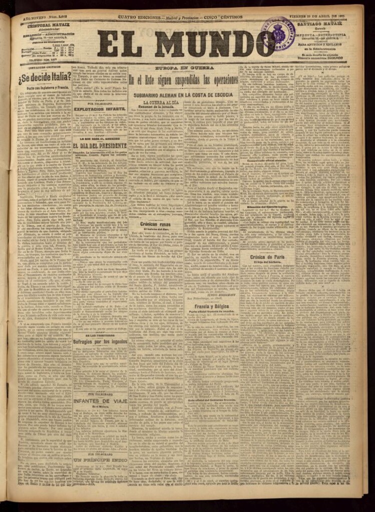 Miniatura de El Mundo del 23 de abril de 1915