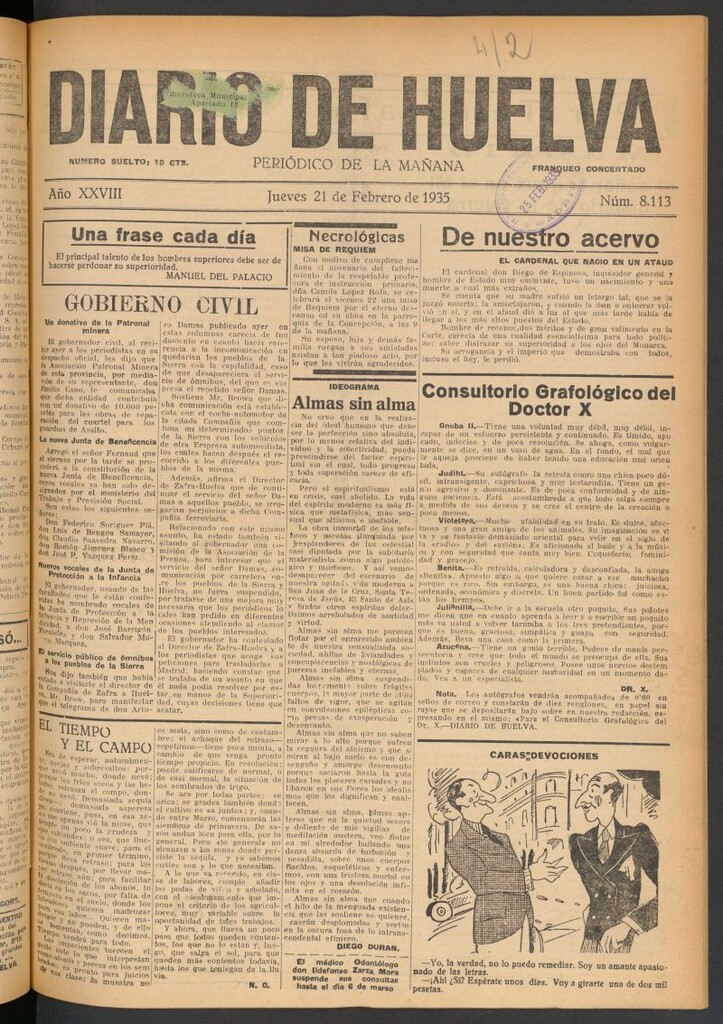 Miniatura de Diario de Huelva : periódico independiente del 21 de febrero de 1935
