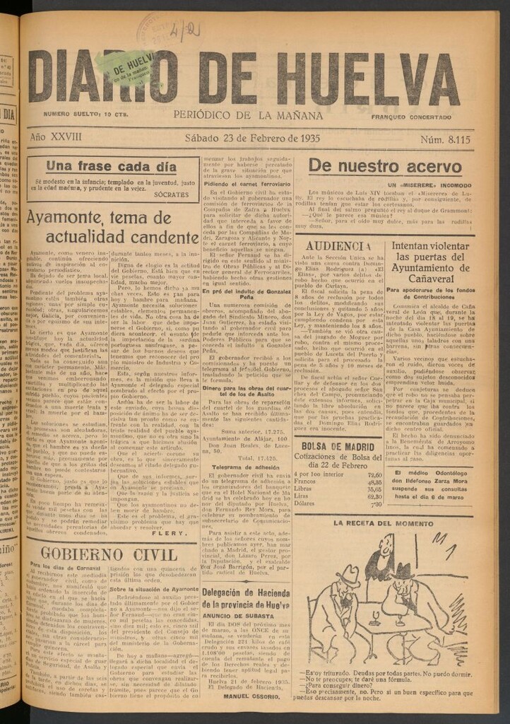 Miniatura de Diario de Huelva : periódico independiente del 23 de febrero de 1935