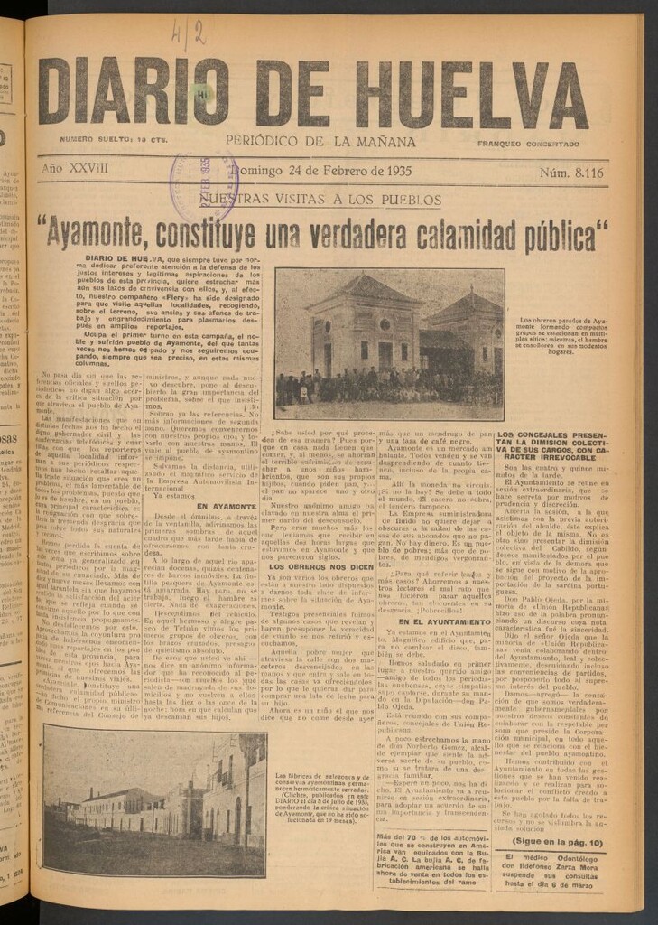 Miniatura de Diario de Huelva : periódico independiente del 24 de febrero de 1935