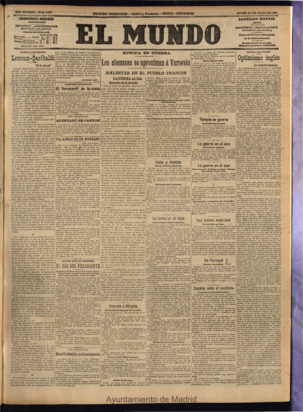 Miniatura de El Mundo del 19 de julio de 1915