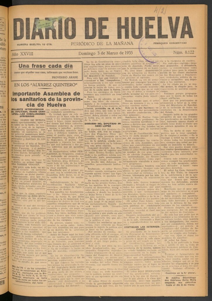 Miniatura de Diario de Huelva : periódico independiente del 3 de marzo de 1935