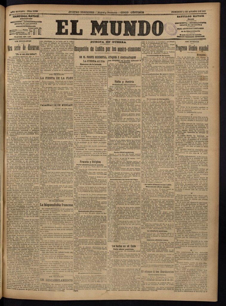 Miniatura de El Mundo del 1 de agosto de 1915