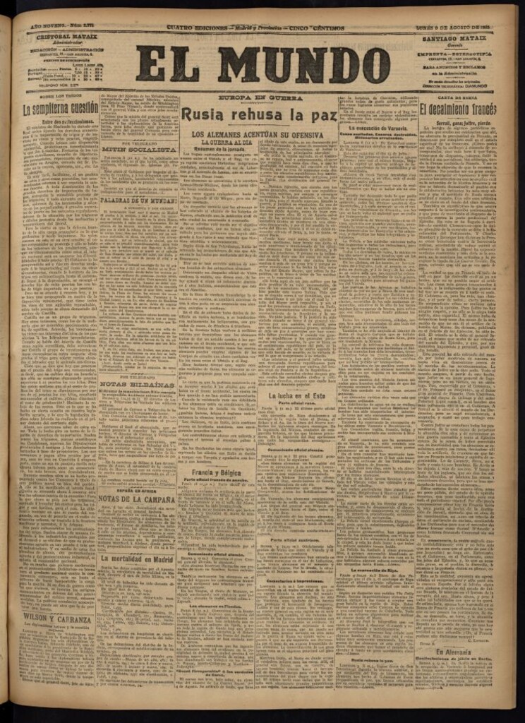 Miniatura de El Mundo del 9 de agosto de 1915