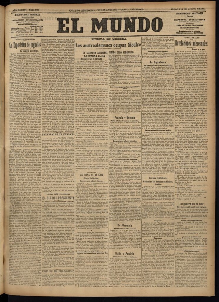 Miniatura de El Mundo del 14 de agosto de 1915
