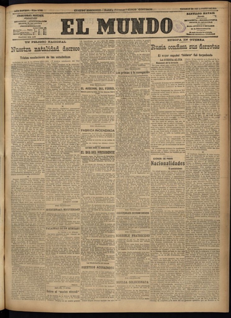 Miniatura de El Mundo del 20 de agosto de 1915