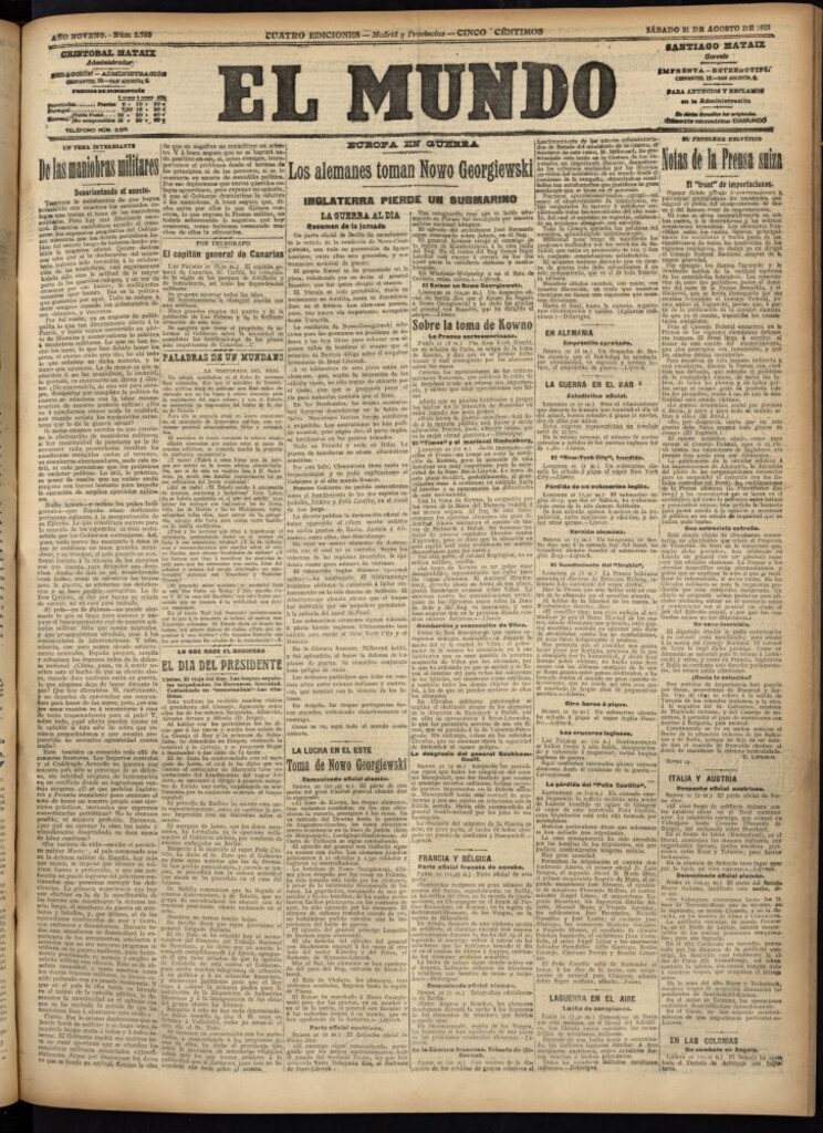 Miniatura de El Mundo del 21 de agosto de 1915