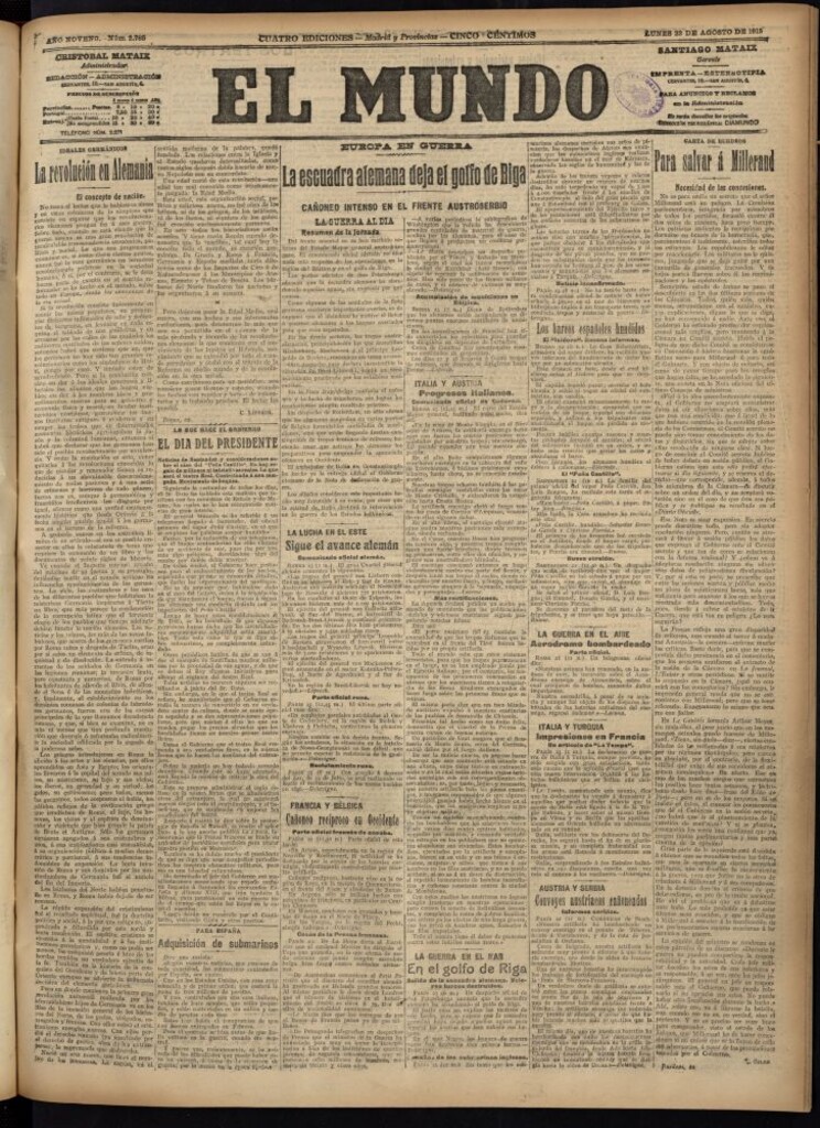 Miniatura de El Mundo del 23 de agosto de 1915