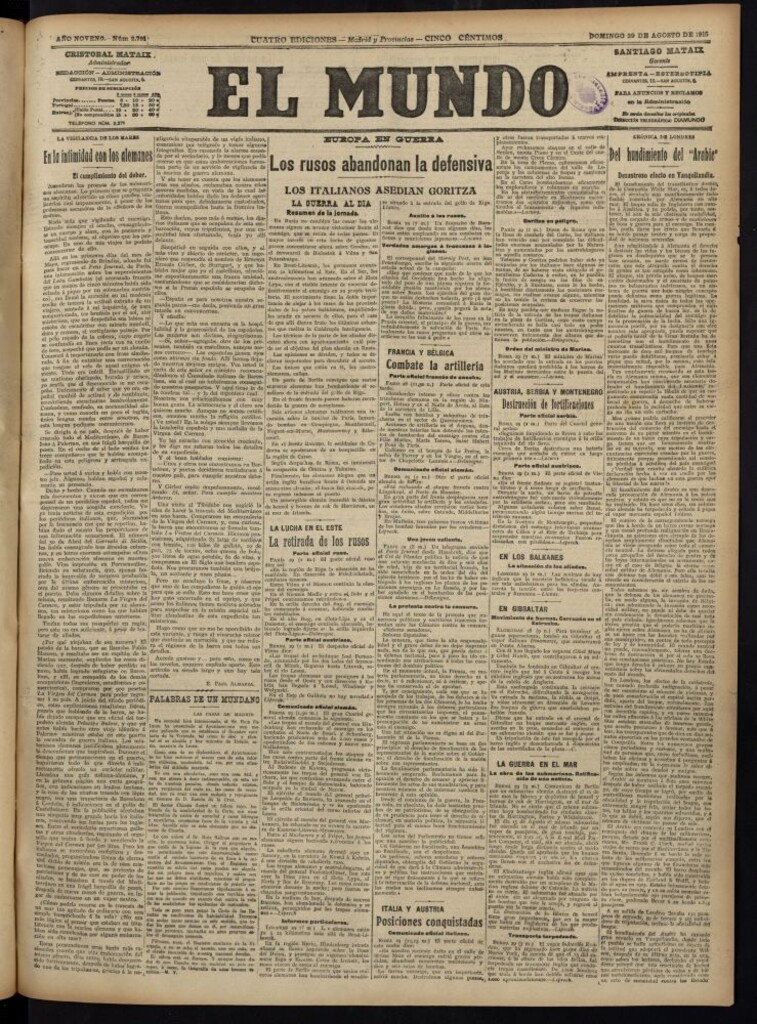 Miniatura de El Mundo del 29 de agosto de 1915