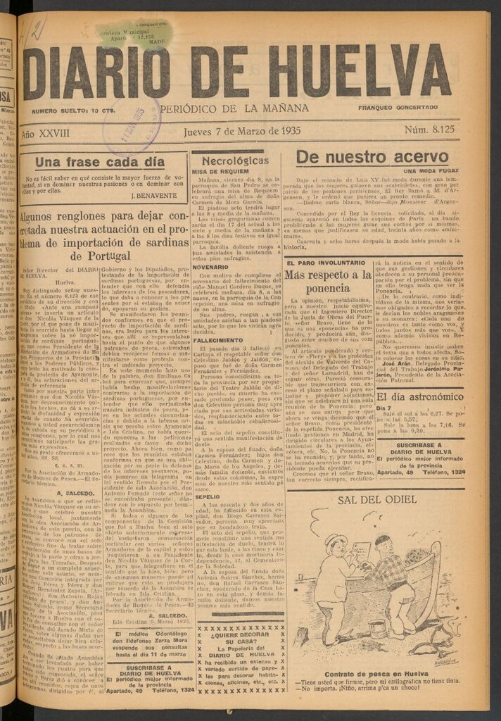 Miniatura de Diario de Huelva : periódico independiente del 7 de marzo de 1935