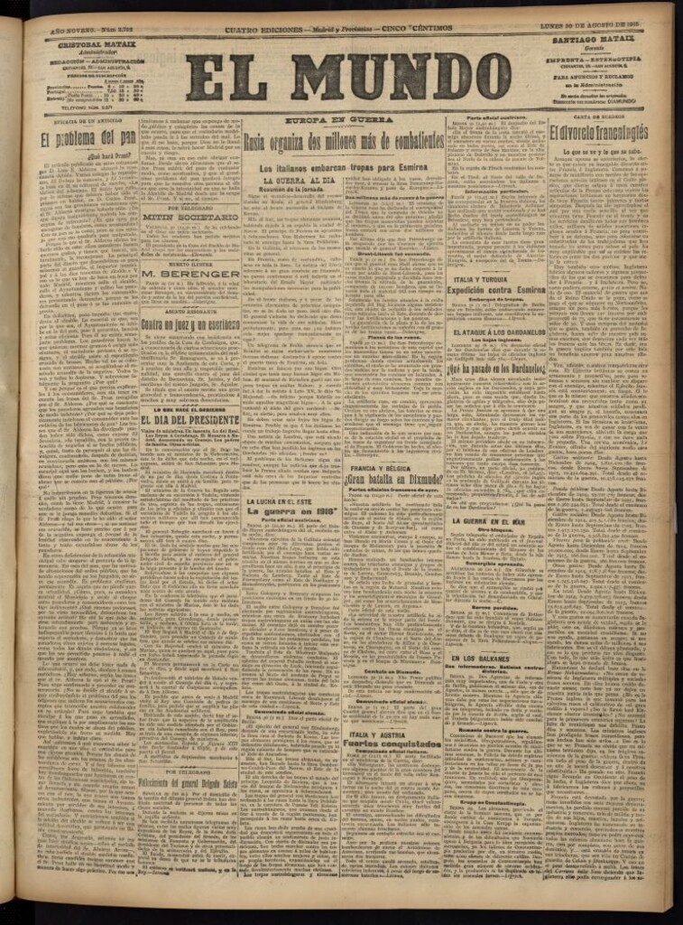 Miniatura de El Mundo del 30 de agosto de 1915