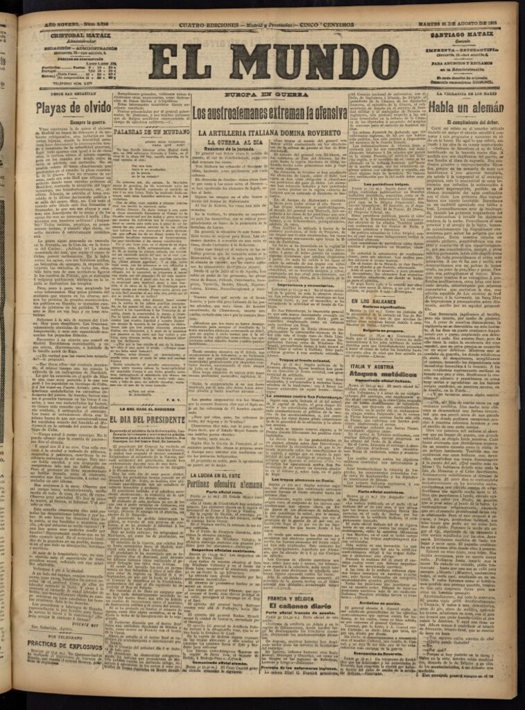 Miniatura de El Mundo del 31 de agosto de 1915