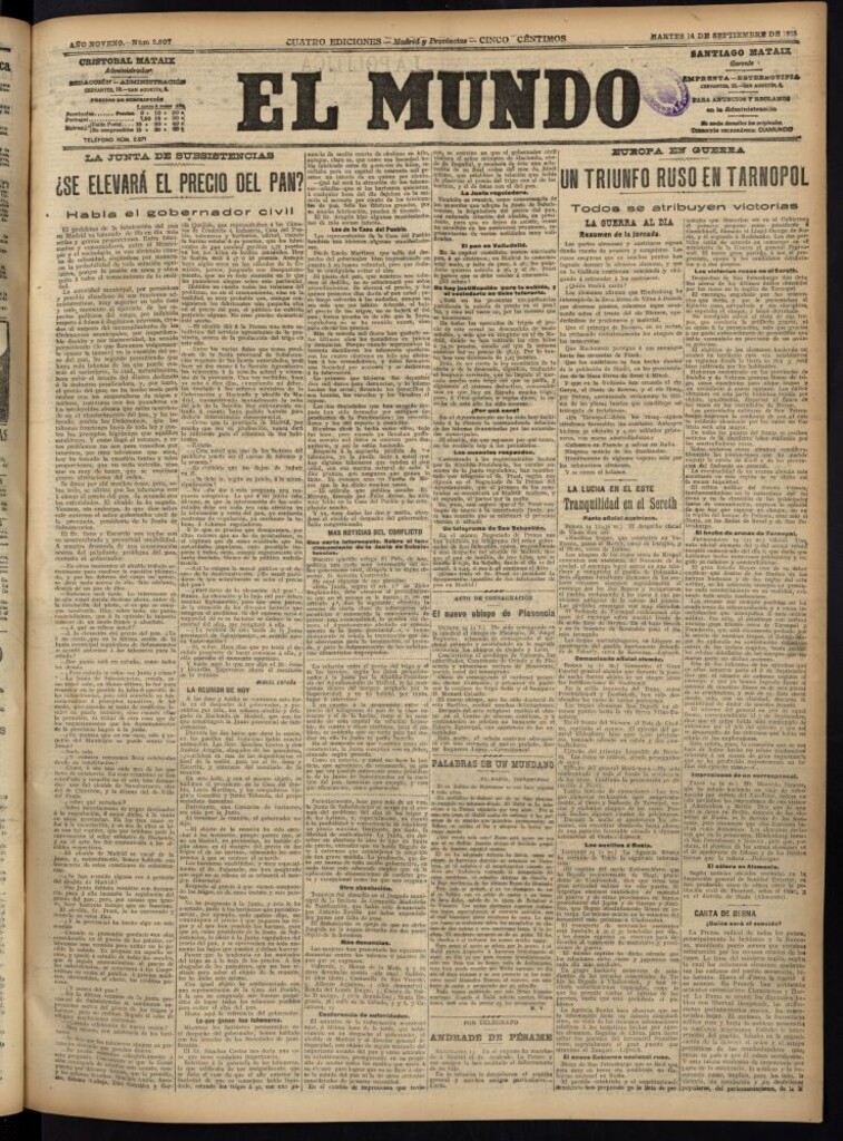 Miniatura de El Mundo del 14 de septiembre de 1915