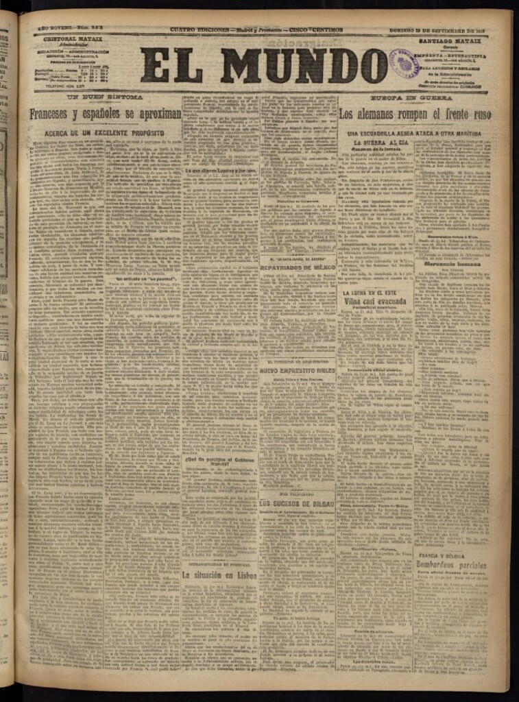 Miniatura de El Mundo del 19 de septiembre de 1915