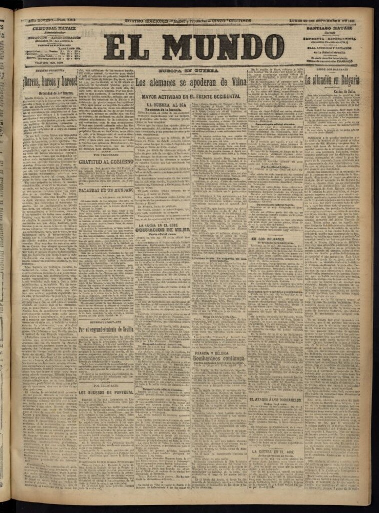 Miniatura de El Mundo del 20 de septiembre de 1915